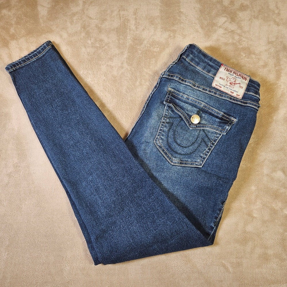 True Religion Jennie Curvy Mid Rise Super Skinny Dark Wash Jeans Size 29